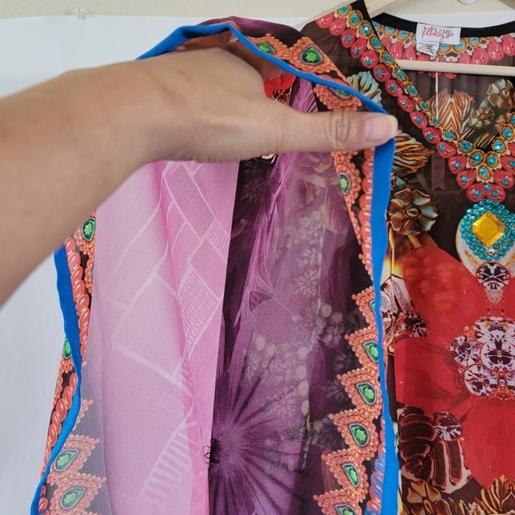 NEW FLAME & Flamingo Maroon Luv Kaftan One Size Sheer Beachy Dessert Summer - Picture 5 of 12